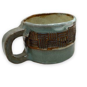 Studio Art Pottery Cup Mug Signed Ceramic Signed BMJ Stoneware Gray Glaze Artist